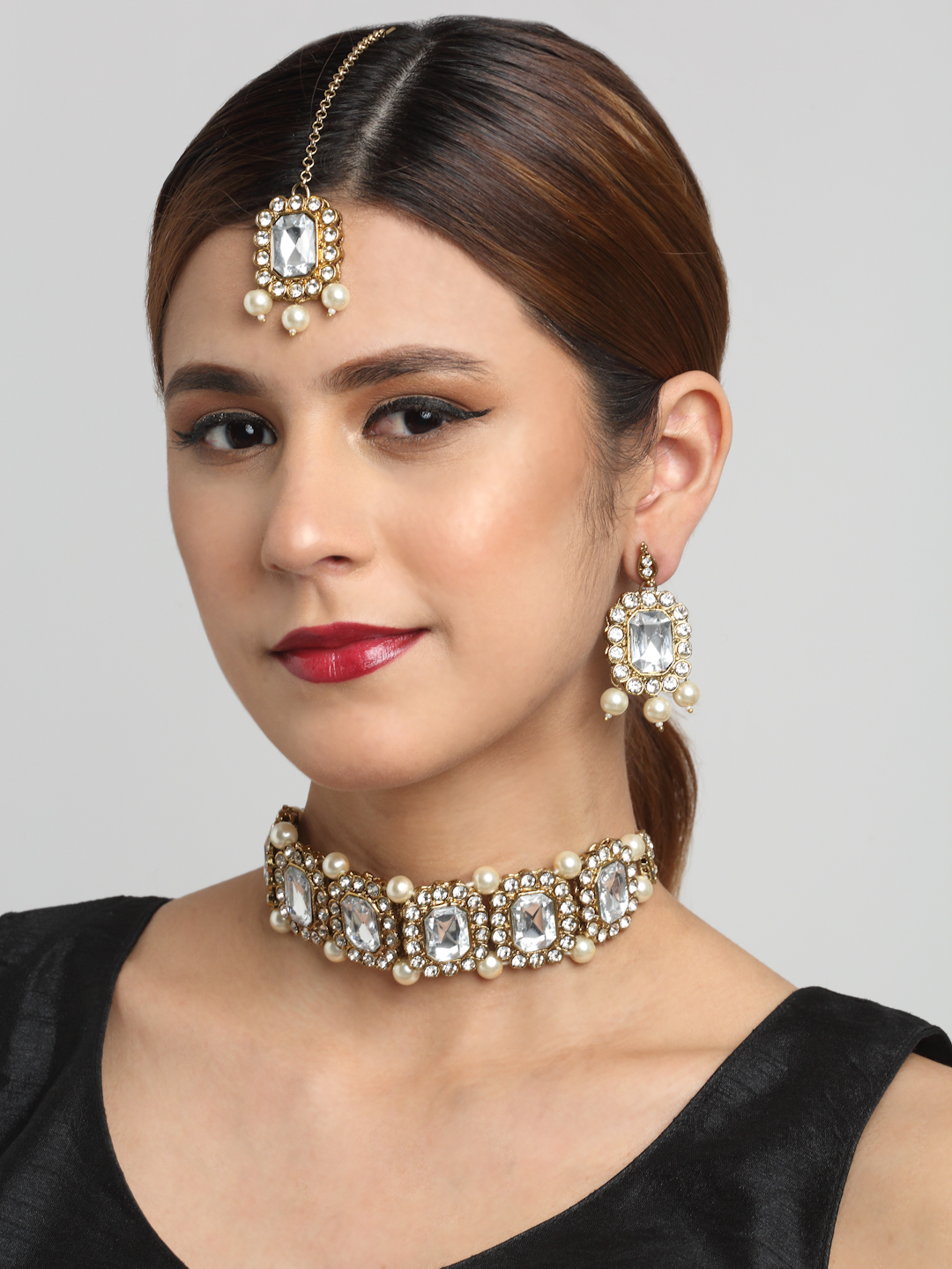YouBella Jewellery Oxidised Silver Necklace Jewellery Set with Earrings for Girls and Women (Gold) (YBNK_50528)